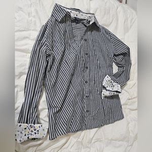 Navy Blue White Stripe Button Up Shirt